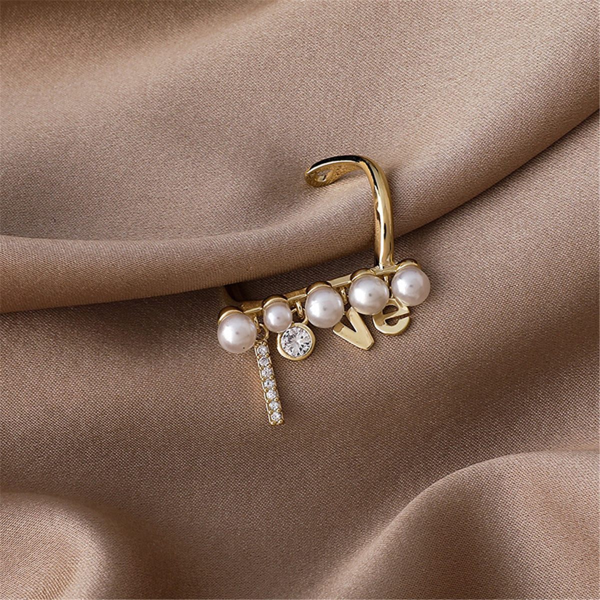 Pearl & Cubic Zirconia 'Love' Open Ring