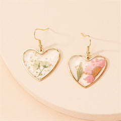 Pressed Flower & 18K Gold-Plated Heart Drop Earrings
