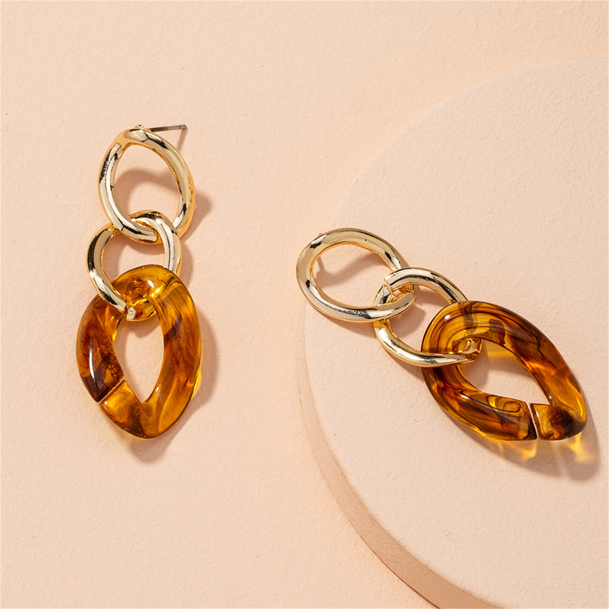 Amber Resin & 18K Gold-Plated Curb Chain Drop Earring