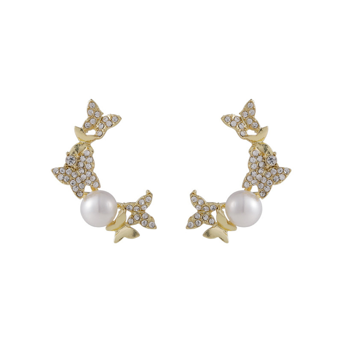 Pearl & Cubic Zirconia Pavé Butterfly Moon Stud Earrings