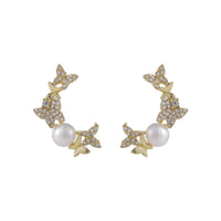Pearl & Cubic Zirconia Pavé Butterfly Moon Stud Earrings