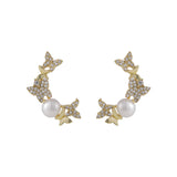 Pearl & Cubic Zirconia Pavé Butterfly Moon Stud Earrings