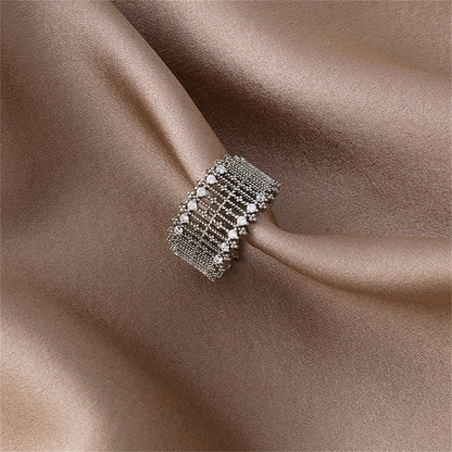 Cubic Zirconia & Silver-Plated Line Adjustable Ring