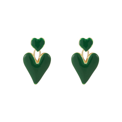 Green Enamel & 18K Gold-Plated Stacked Heart Drop Earrings