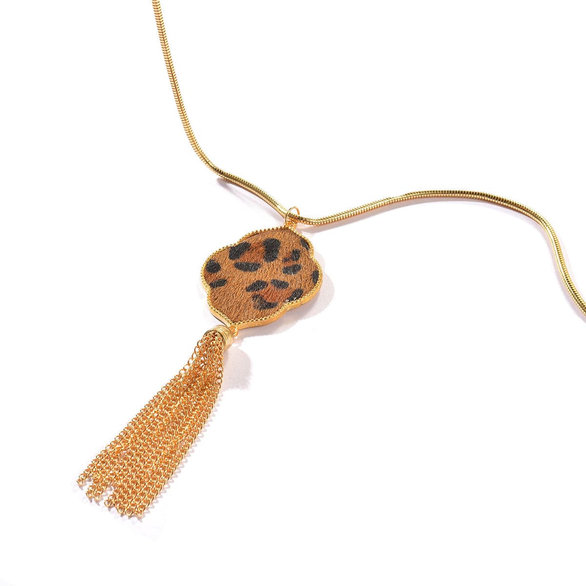 Tan Polyurethane & 18K Gold-Plated Leopard Lattice Tassel Pendant Necklace