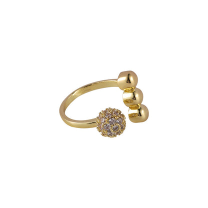 Cubic Zirconia and 18K Gold-Plated Ball Open Ring, gold statement rings for women, vintage-inspired design, styled look