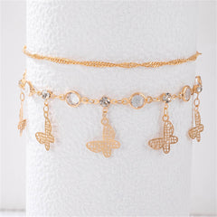 Cubic Zirconia & 18K Gold-Plated Butterfly Openwork Charm Anklet Set