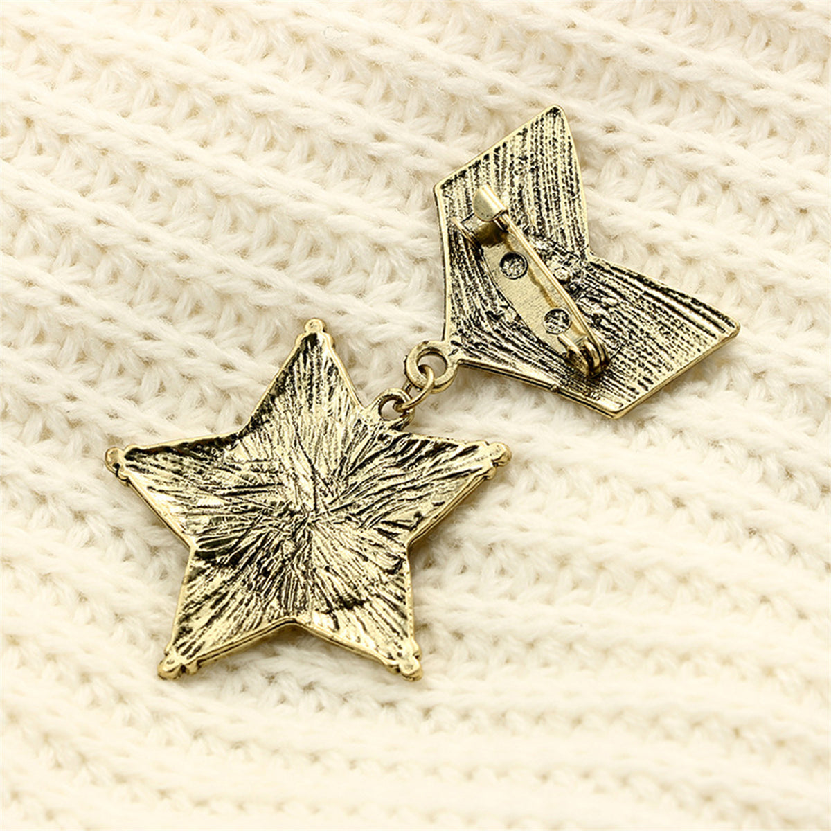 18K Gold-Plated Lady Liberty Star Chevron Drop Brooch