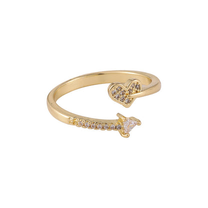 Cubic Zirconia & 18K Gold-Plated Heart Arrow Bypass Ring