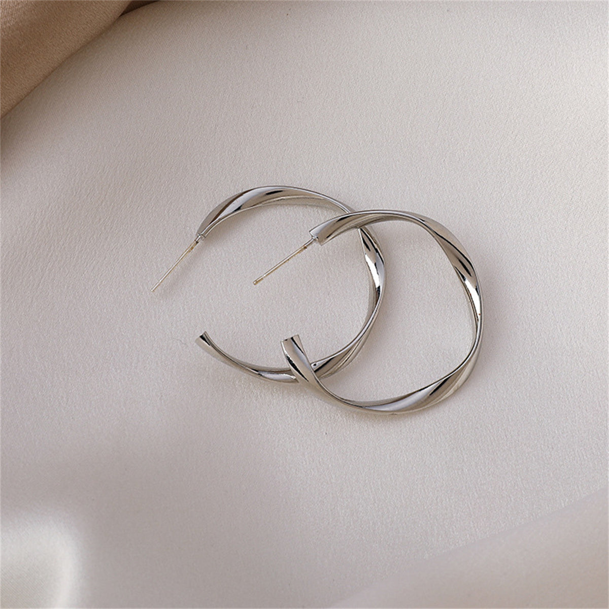 Silver-Plated Twist Open Hoop Earrings