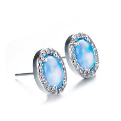 Blue Opal & cubic zirconia Oval Halo Stud Earrings - streetregion