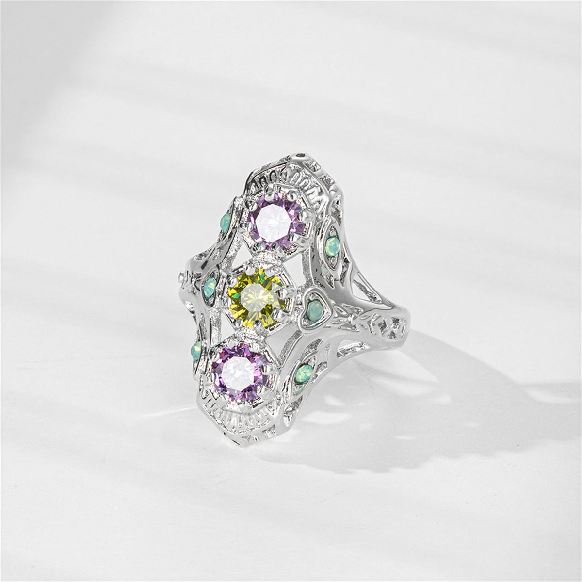 Pink & Yellow Crystal Cubic Zirconia-Accent Openwork Round-Cut Ring