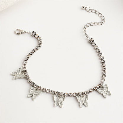 Cubic Zirconia and Silver-Plated Butterfly Station Anklet, silver anklet bracelet, everyday style, side view
