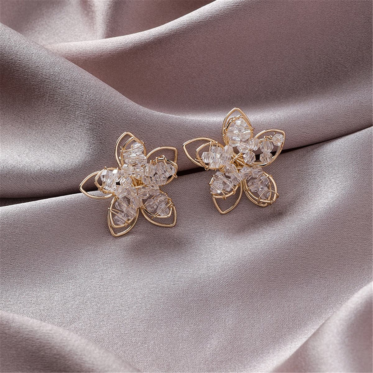 18K Gold-Plated Beaded Floral Stud Earrings
