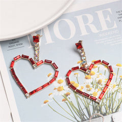 Red Crystal & Cubic Zirconia Open Heart Drop Earrings