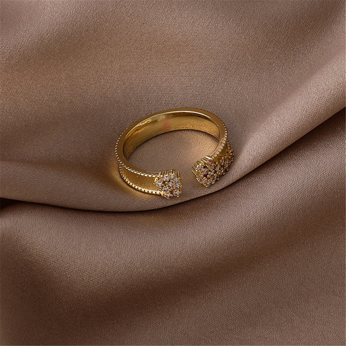 Cubic Zirconia & 18K Gold-Plated Milgrain Cluster Bypass Ring