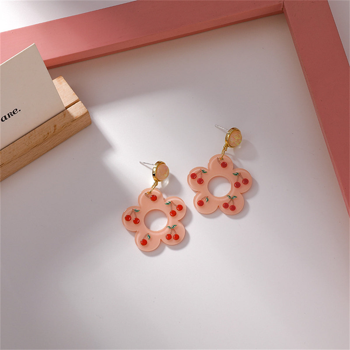 Pink Resin & Acrylic 18K Gold-Plated Cherry Flower Drop Earrings