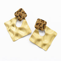 18K Gold-Plated & Brown Leopard Open Square Drop Earrings - streetregion