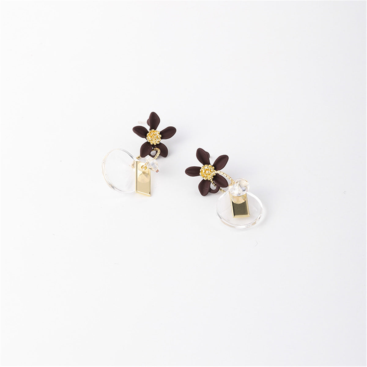 Crystal & 18K Gold-Plated Flower Drop Earrings