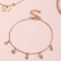 Cubic Zirconia & 18K Gold-Plated Star Butterfly Anklet Set