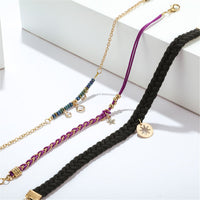 Cubic Zirocnia & 18K Gold-Plated Star Charm Anklet Set