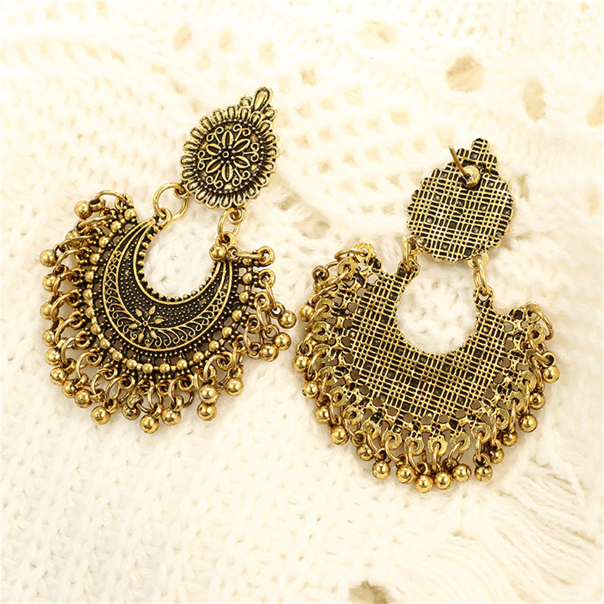 Chic 18K gold-plated drop earrings featuring intricate boho patterns, a stylish addition to any jewelry collection.