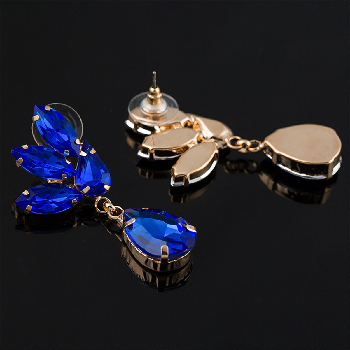 Blue Crystal & 18K Gold-Plated Marquise Pear Drop Earrings