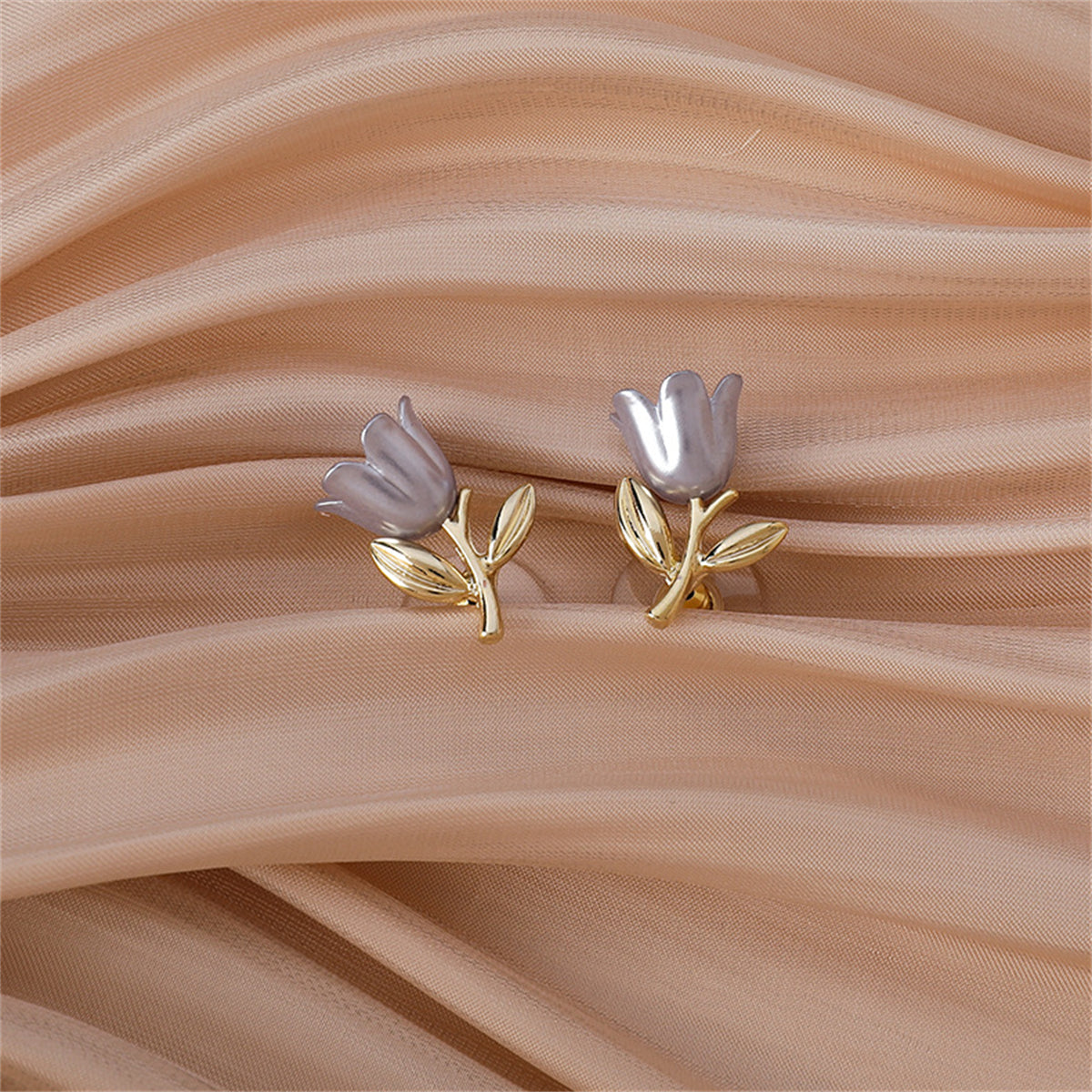 Gray Enamel & 18K Gold-Plated Tulip Stud Earrings