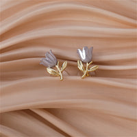 Gray Enamel & 18k Gold-Plated Tulip Stud Earrings