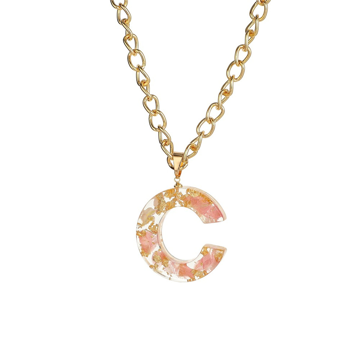 Pink & 18K Gold-Plated Floral Alphabet C Pendant Necklace