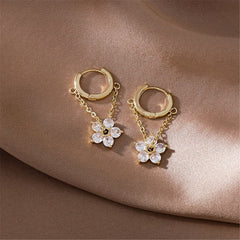 Cubic Zirconia & 18K Gold-Plated Floral Chain Huggie Earrings