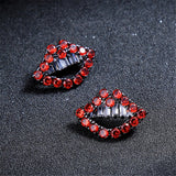 Red & Silver-Plated Lips Stud Earrings With Swarovski® Crystals - streetregion