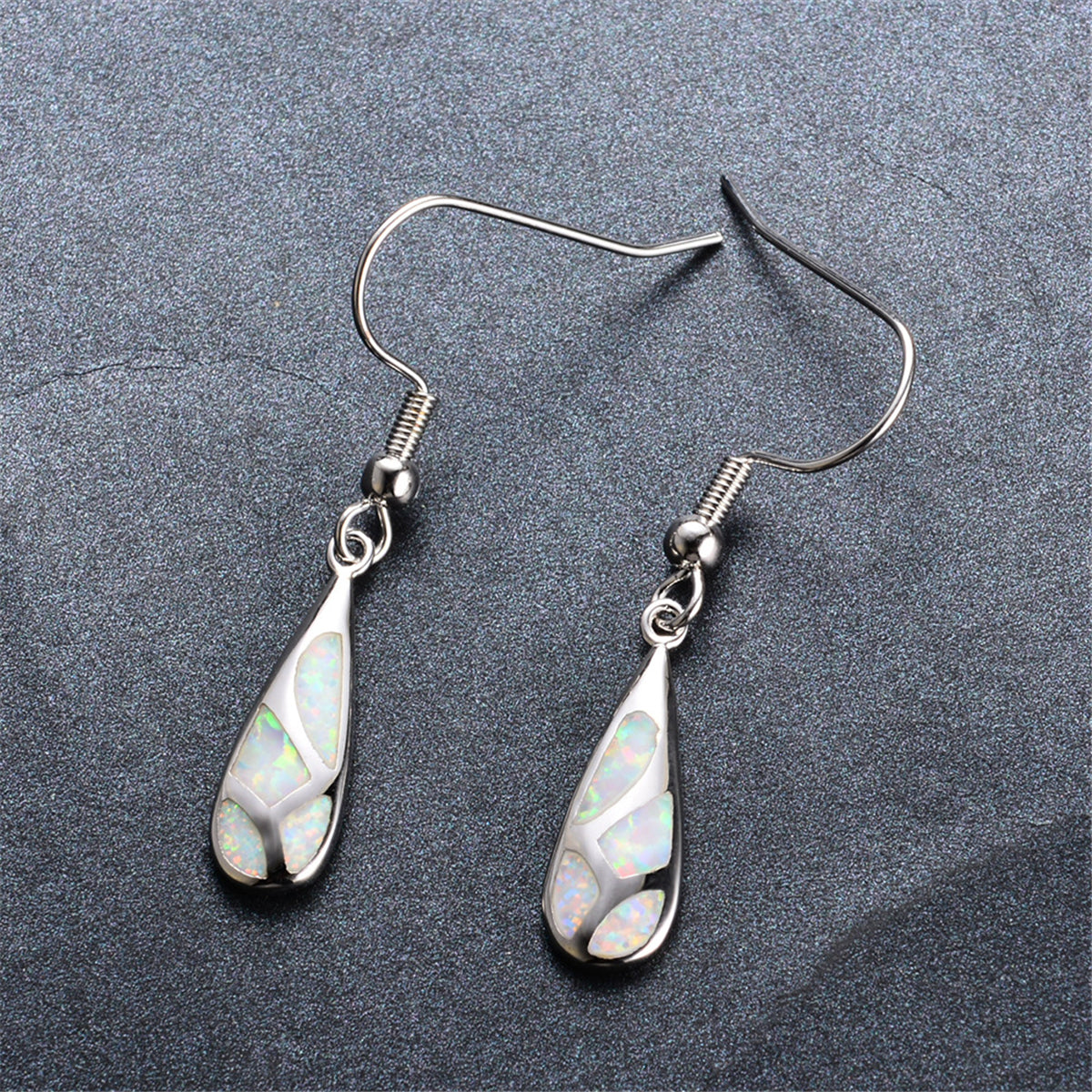 White Opal & Silver-Plated Teardrop Earrings