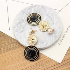 Cubic Zirconia & Pearl Enamel 18k Gold-Plated Circle Drop Earrings