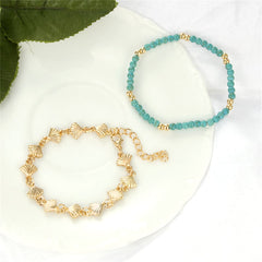 Turquoise & 18K Gold-Plated Beaded Anklet Set
