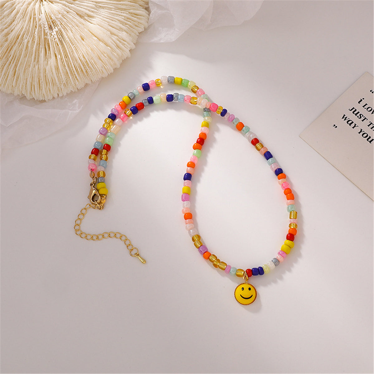 Colored Acrylic Bead & 18K Gold-Plated Smiley Necklace