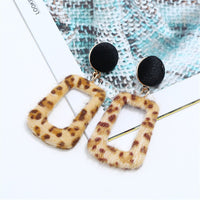 Khaki Leopard Gabardine Rectangle Drop Earrings