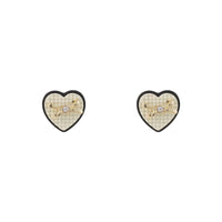 Cubic Zirconia & Beige Enamel Bow Heart Stud Earrings