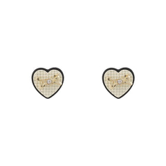 Cubic Zirconia & Beige Enamel Bow Heart Stud Earrings