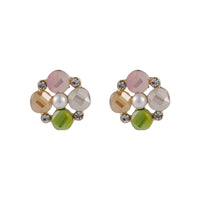 Cubic Zirconia & Pearl Blossom Arrangement Stud Earrings