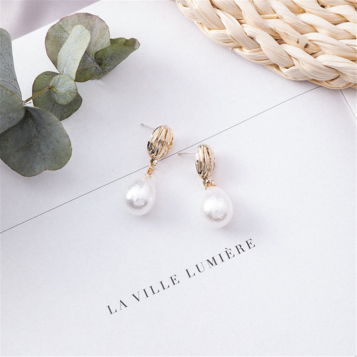 Pearl & 18K Gold-Plated Frosted Dangle Drop Earrings