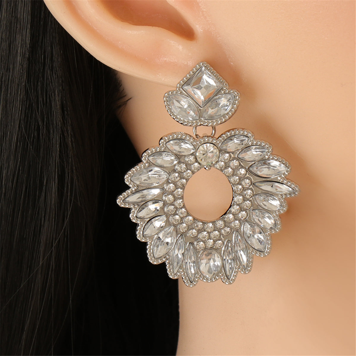 Crystal & Cubic Zirconia Silver-Plated Geometric Drop Earrings
