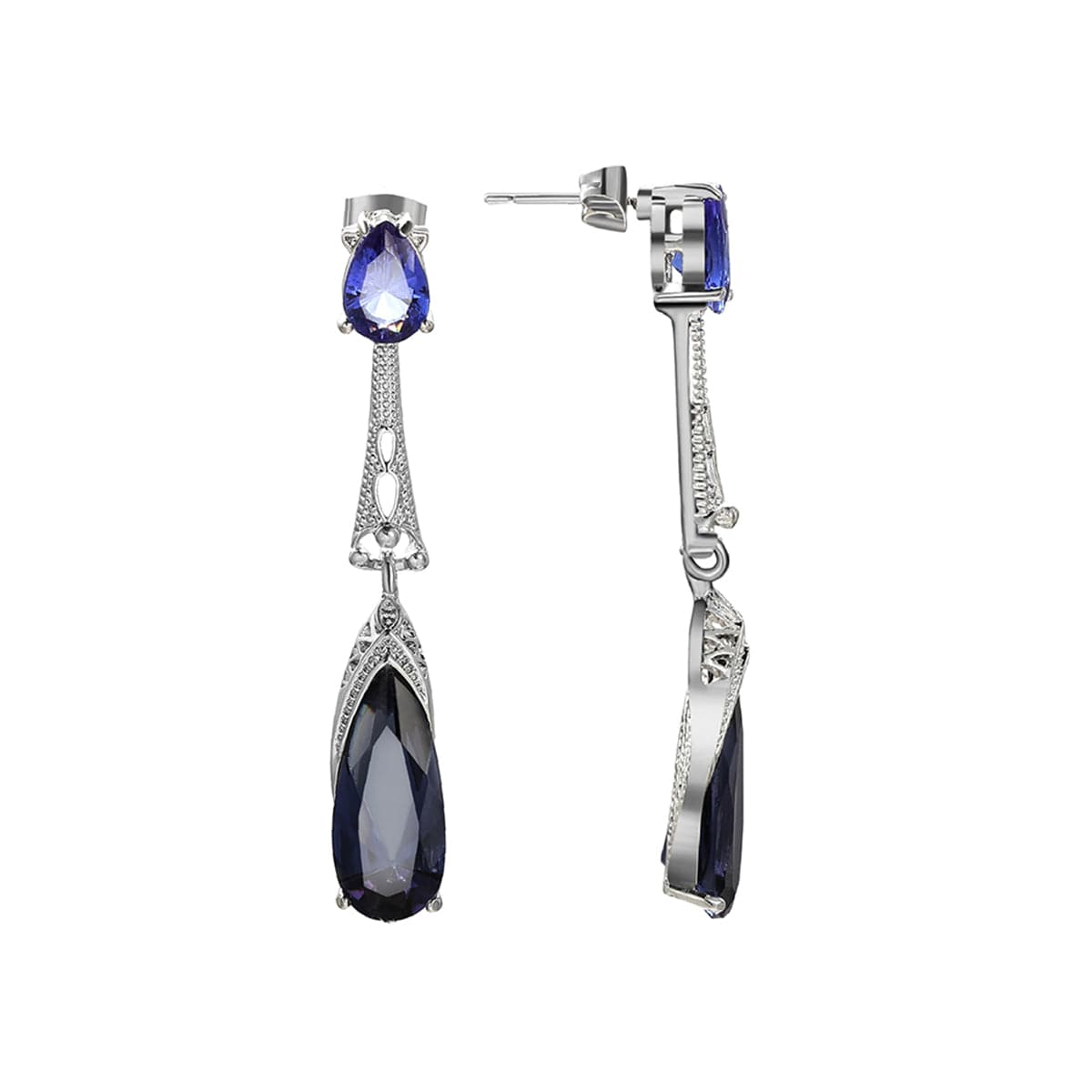 Blue Crystal & Silver-Plated Drop Earrings