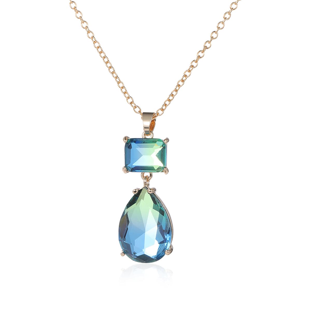 Blue Crystal and 18K Gold-Plated Stack Teardrop Pendant Necklace, gold pendant necklace for women, side view