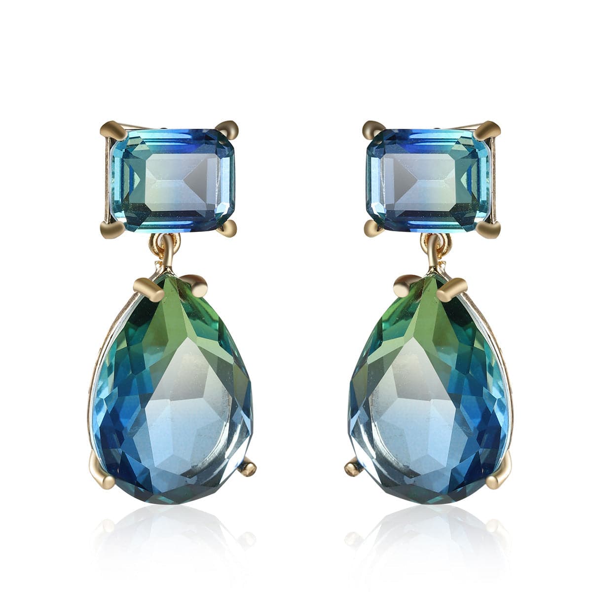 Green and Blue Crystal 18K Rose Gold-Plated Geometric Teardrop Earrings, rose gold drop earrings for women, side view