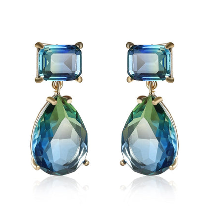 Green and Blue Crystal 18K Rose Gold-Plated Geometric Teardrop Earrings, rose gold drop earrings for women, side view