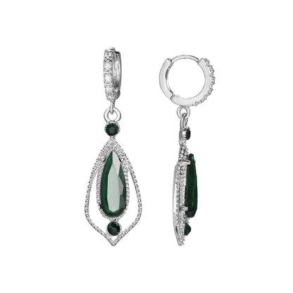 Green Crystal and Cubic Zirconia Open Drop Earrings, huggie earrings, dainty minimalist design, side view