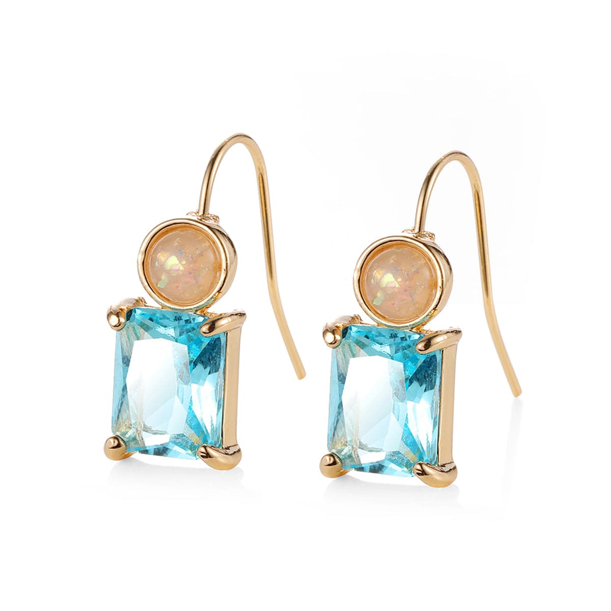 Blue Crystal & Resin Stacked Circle Drop Earrings