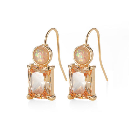 Champagne Crystal and Resin Stacked Circle Drop Earrings, drop earrings for women, dainty minimalist design, side view