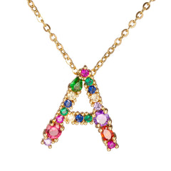 Red Multicolor Crystal & Cubic Zirconia Letter A Pendant Necklace